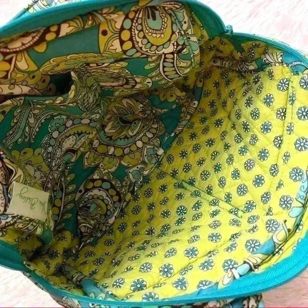 Vera Bradley Turquoise Yellow Paisley‎ Floral Print Quilt Shoulder Purse